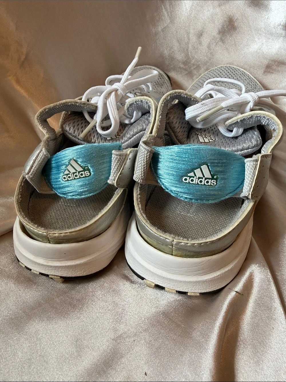 Women’s adidas Golf sling back shoes in metallic silver and blue